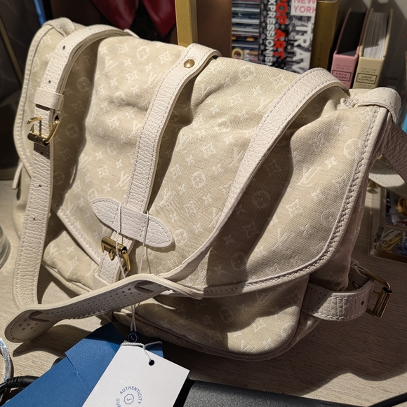 Louis Vuitton Saumer Mini Lin Dune Canvas Crossbody Bag with COA